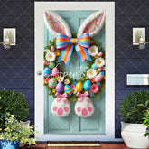 Aperturee - Aperturee Bunny Ear Colorful Wreath Eggs Green Door Cover